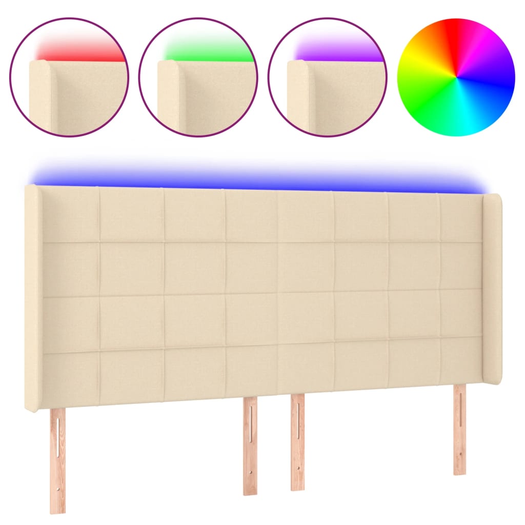LED uzglavlje krem 203 x 16 x 118/128 cm od tkanine