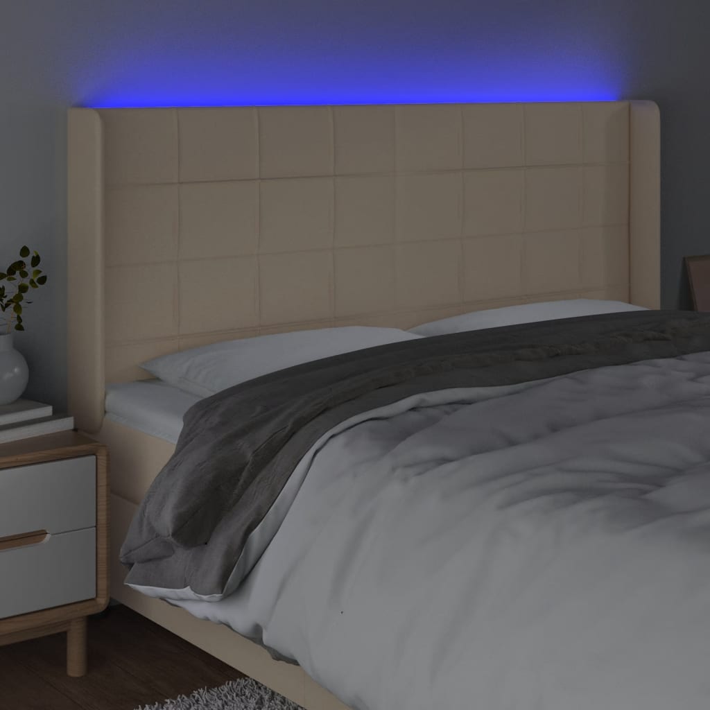LED uzglavlje krem 203 x 16 x 118/128 cm od tkanine