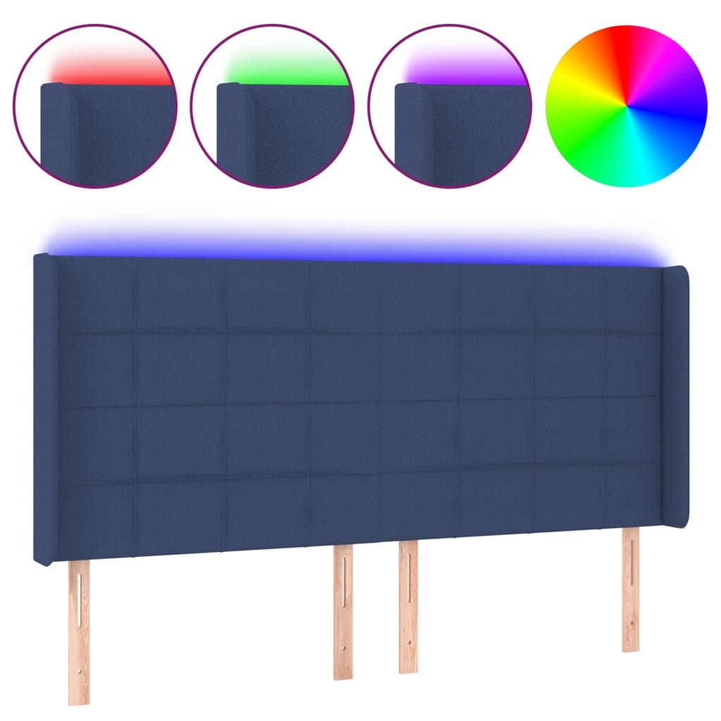 LED uzglavlje plavo 203 x 16 x 118/128 cm od tkanine