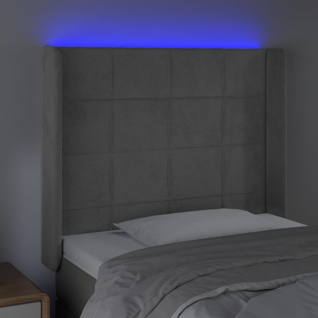 LED uzglavlje svjetlosivo 83 x 16 x 118/128 cm baršunasto