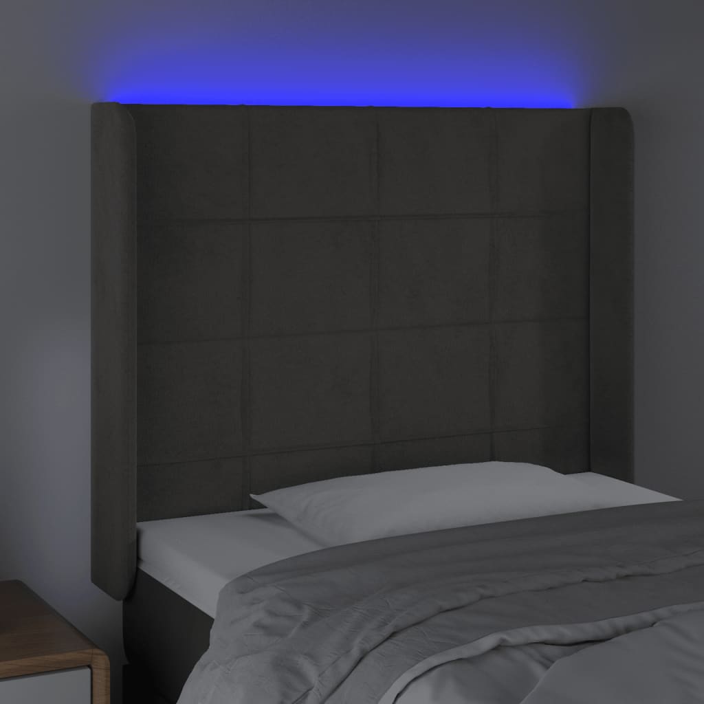 LED uzglavlje tamnosivo 93x16x118/128 cm baršunasto