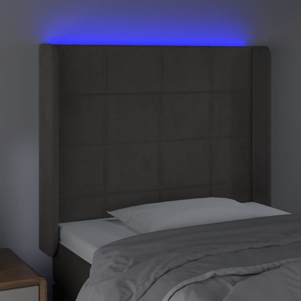 LED uzglavlje tamnosivo 103x16x118/128 cm baršunasto