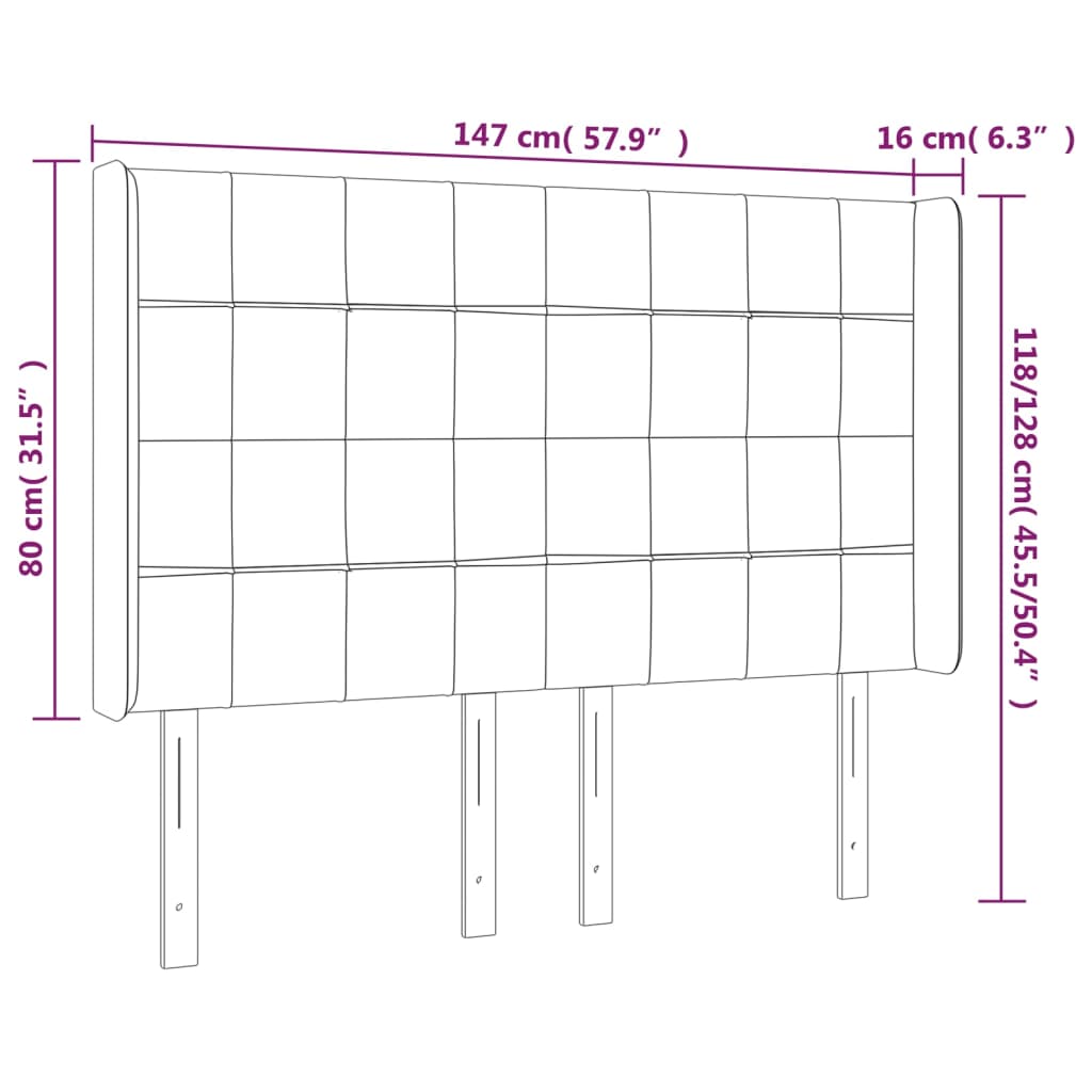 LED uzglavlje tamnosivo 147x16x118/128 cm baršunasto