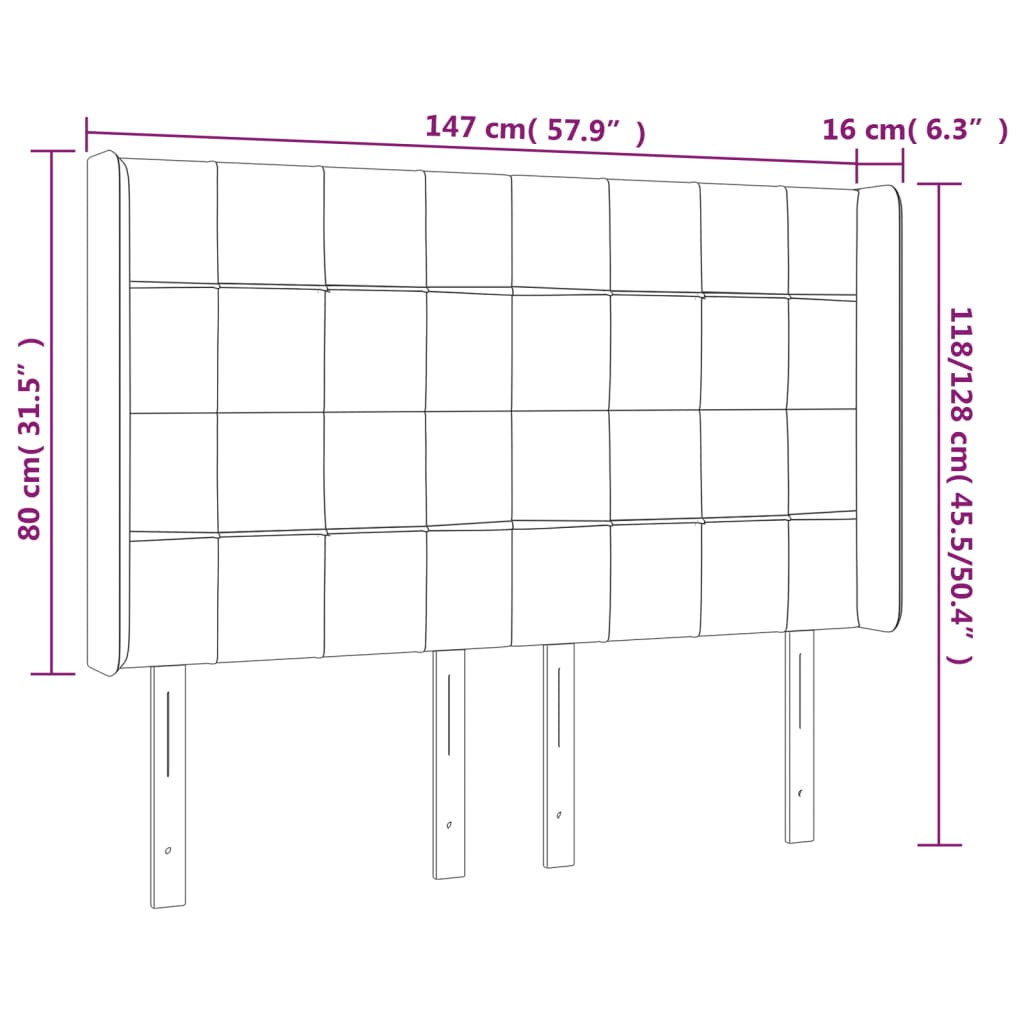 LED uzglavlje crno 147x16x118/128 cm baršunasto