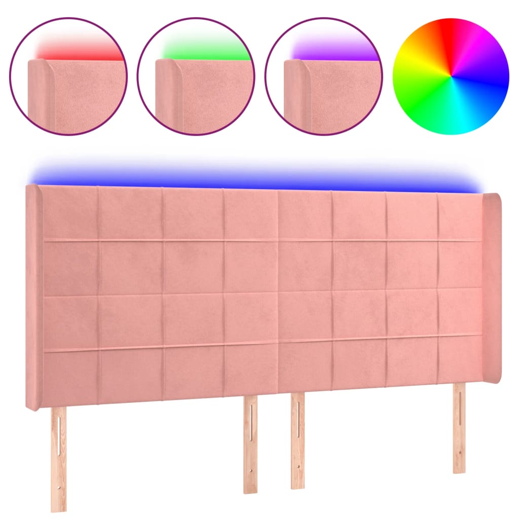 LED uzglavlje Ružičasta 163x16x118/128 cm baršunasto