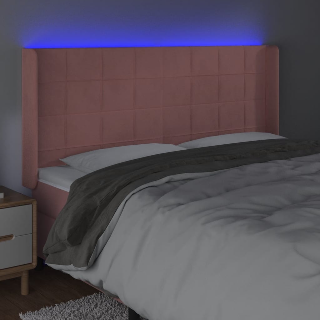 LED uzglavlje Ružičasta 163x16x118/128 cm baršunasto