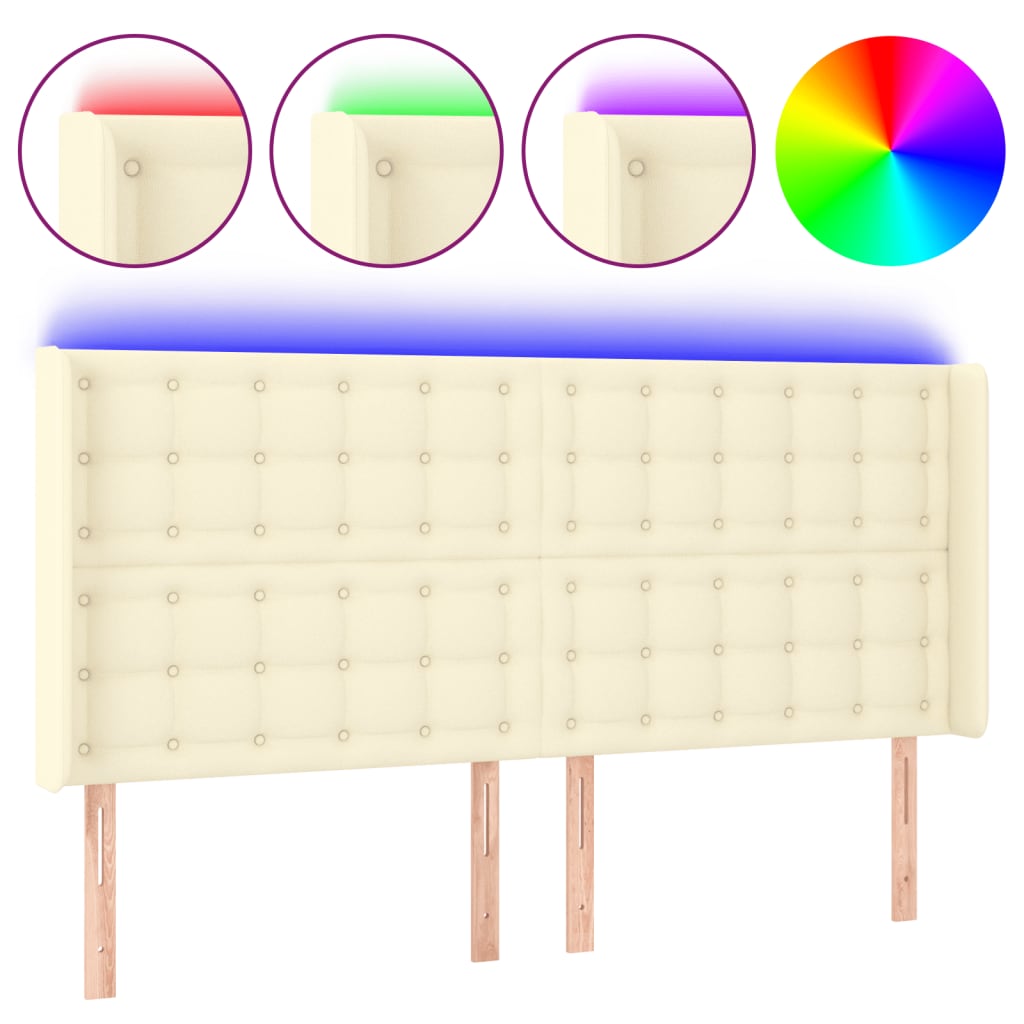 LED uzglavlje krem 147 x 16 x 118/128 cm od umjetne kože