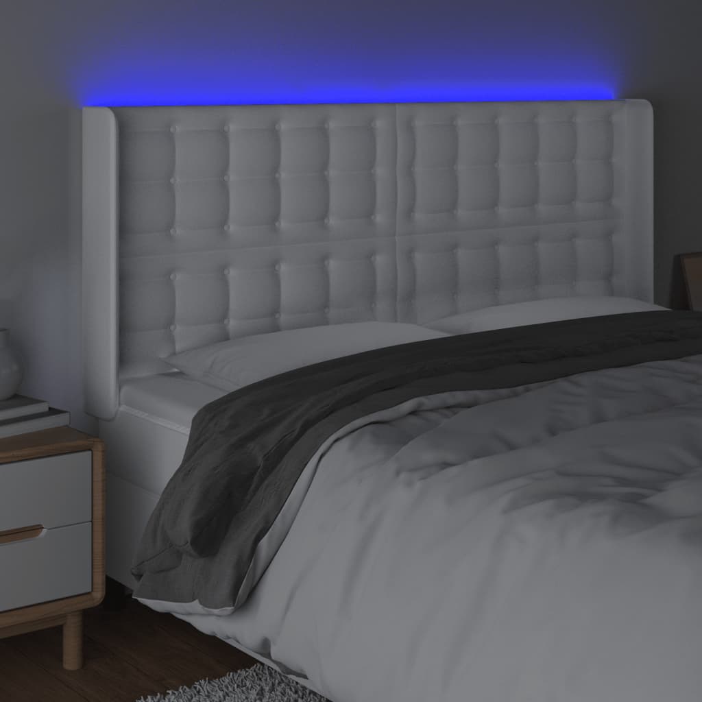 LED uzglavlje bijelo 163x16x118/128 cm od umjetne kože