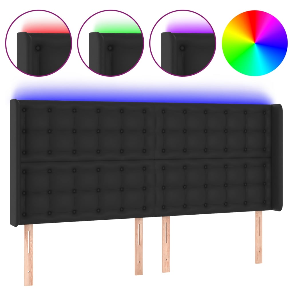 LED uzglavlje crno 183 x 16 x 118/128 cm od umjetna koža