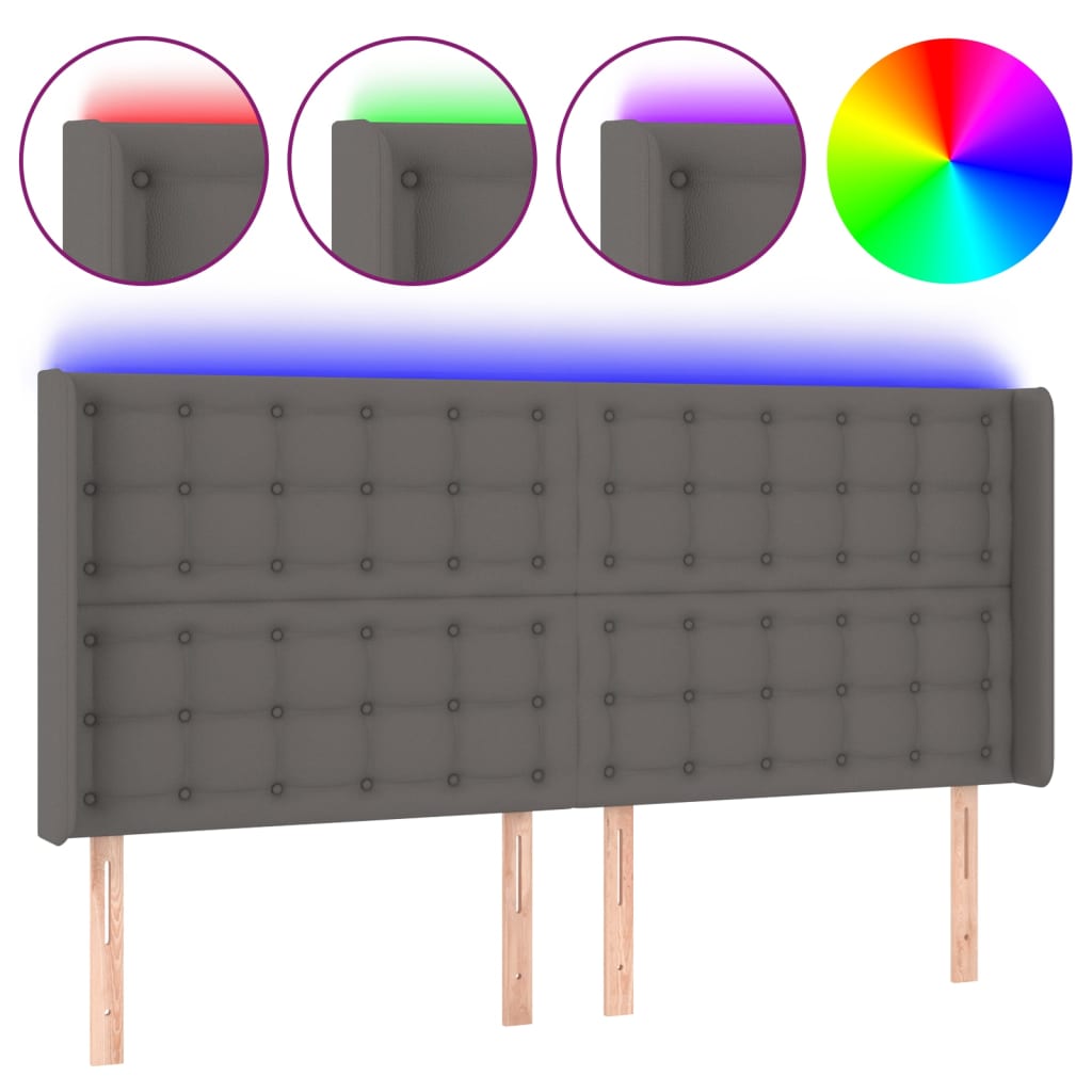 LED uzglavlje sivo 203x16x118/128 cm od umjetne kože