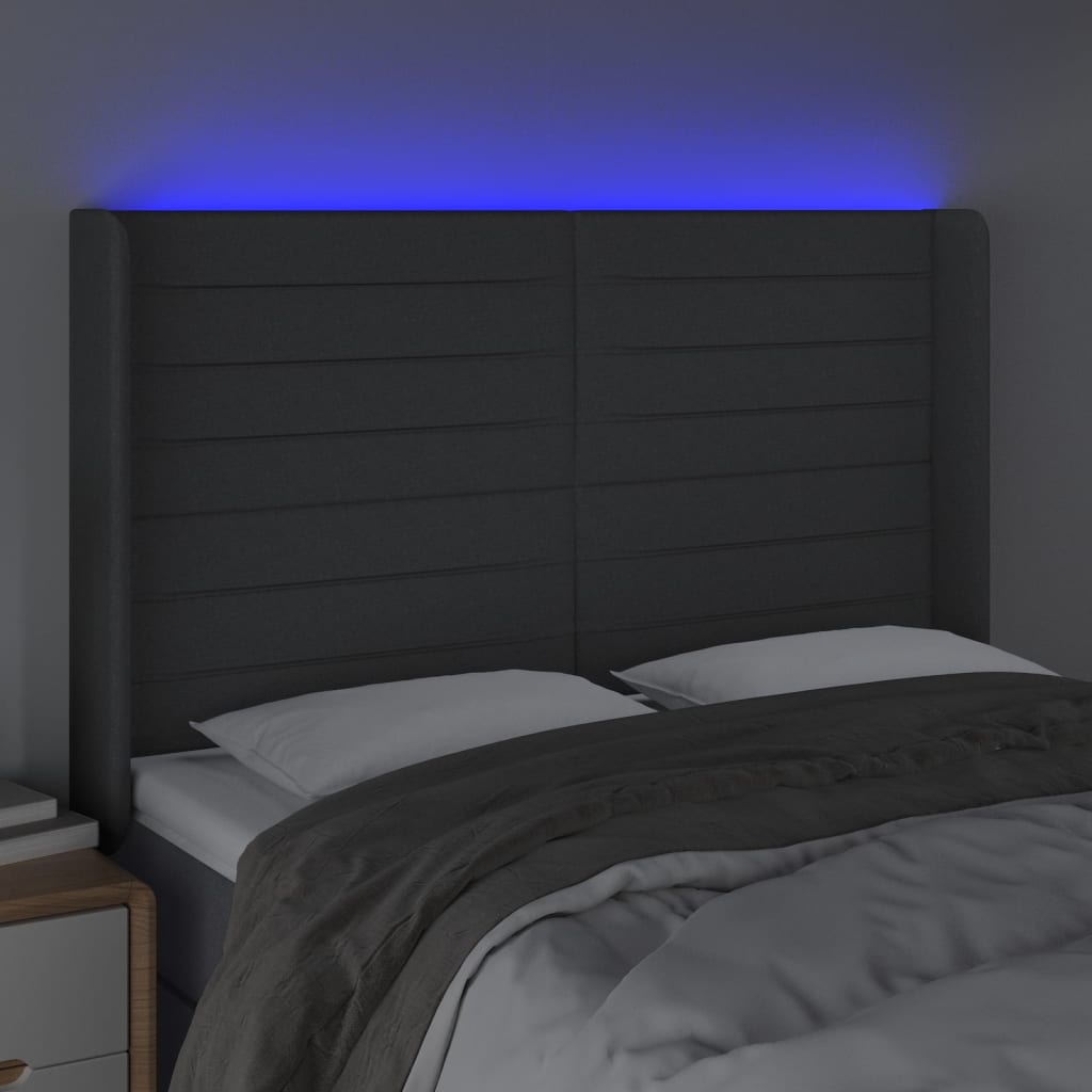 LED uzglavlje tamnosivo 147 x 16 x 118/128 cm od tkanine