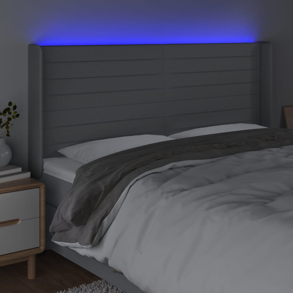 LED uzglavlje svjetlosivo 163 x 16 x 118/128 cm od tkanine