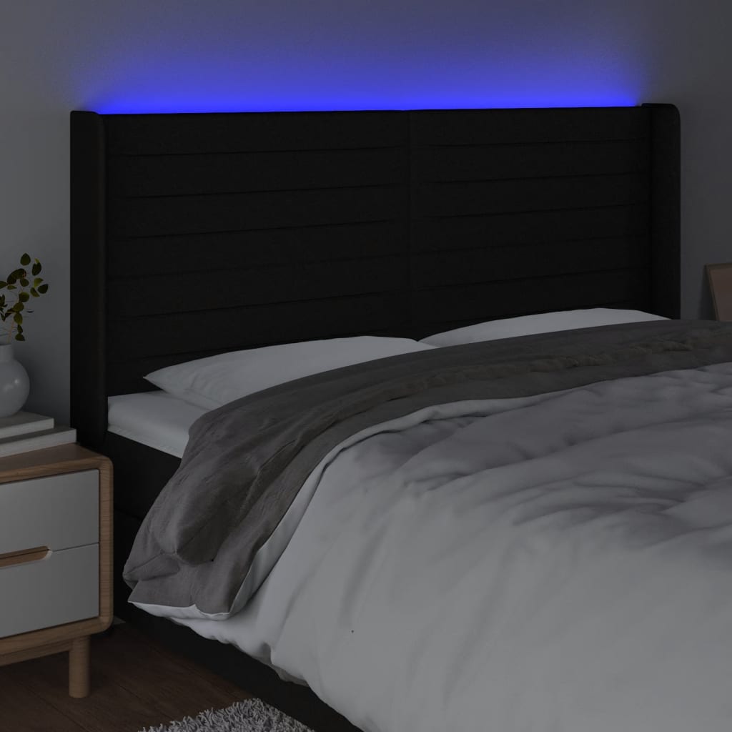 LED uzglavlje crno 183 x 16 x 118/128 cm od tkanine
