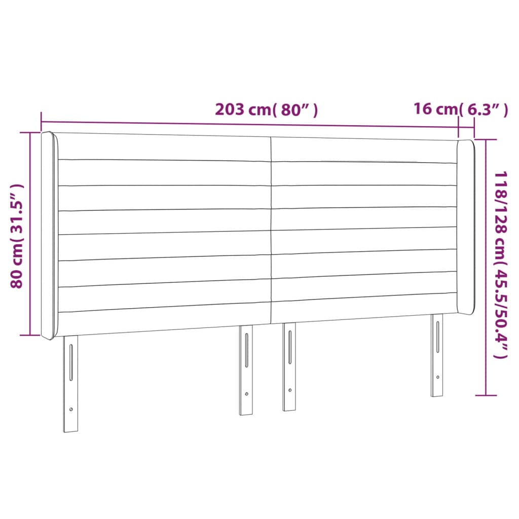 LED uzglavlje svjetlosivo 203 x 16 x 118/128 cm od tkanine