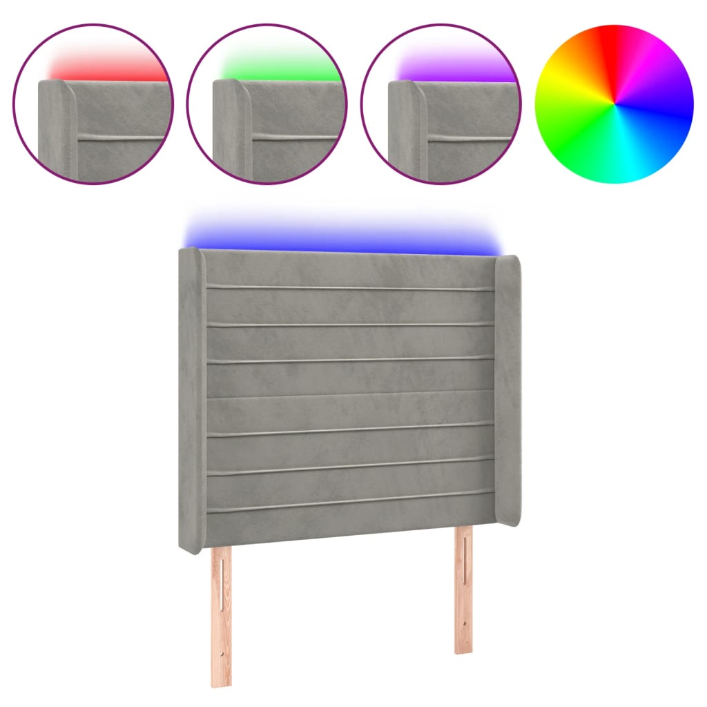 LED uzglavlje svjetlosivo 83 x 16 x 118/128 cm baršunasto