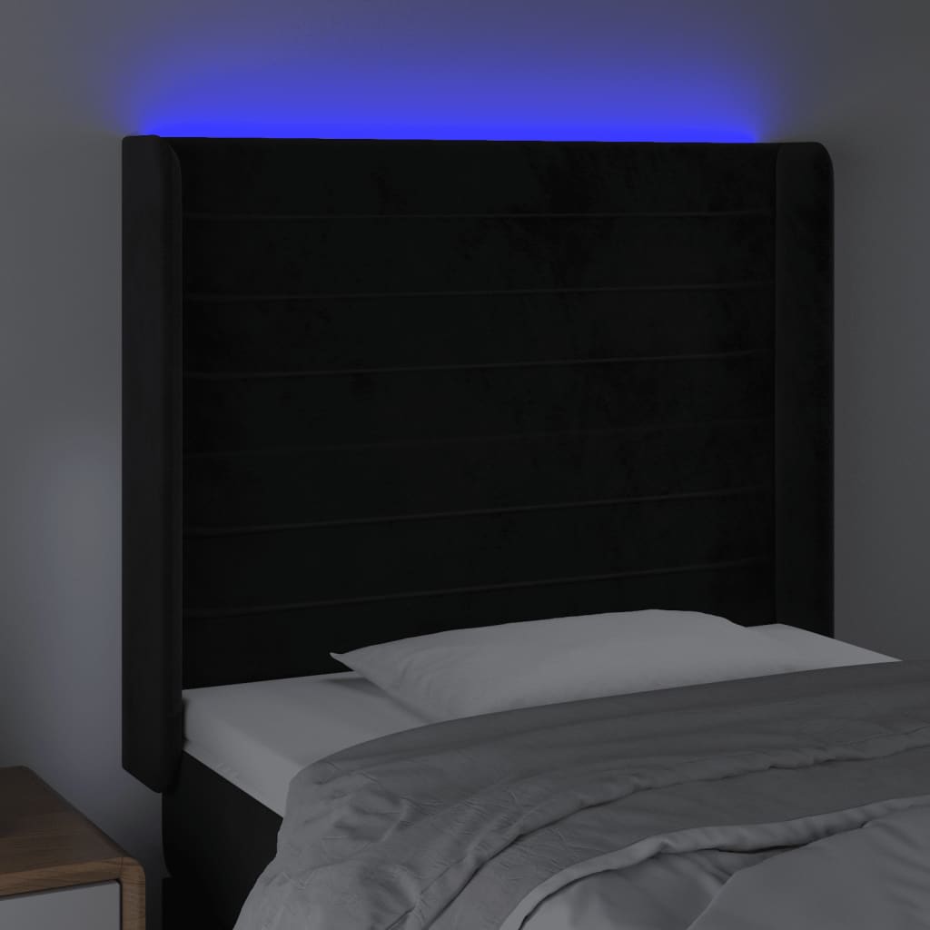 LED uzglavlje crno 103x16x118/128 cm baršunasto