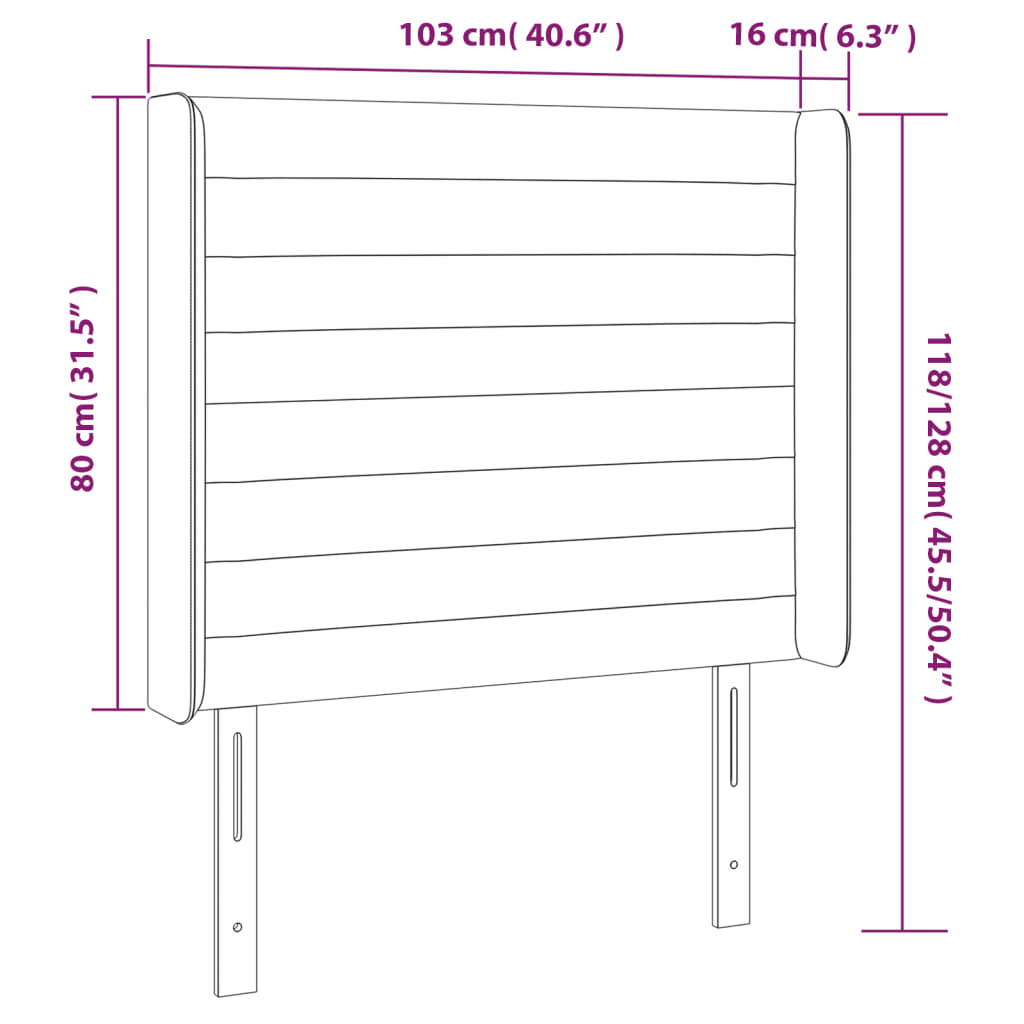 LED uzglavlje crno 103x16x118/128 cm baršunasto