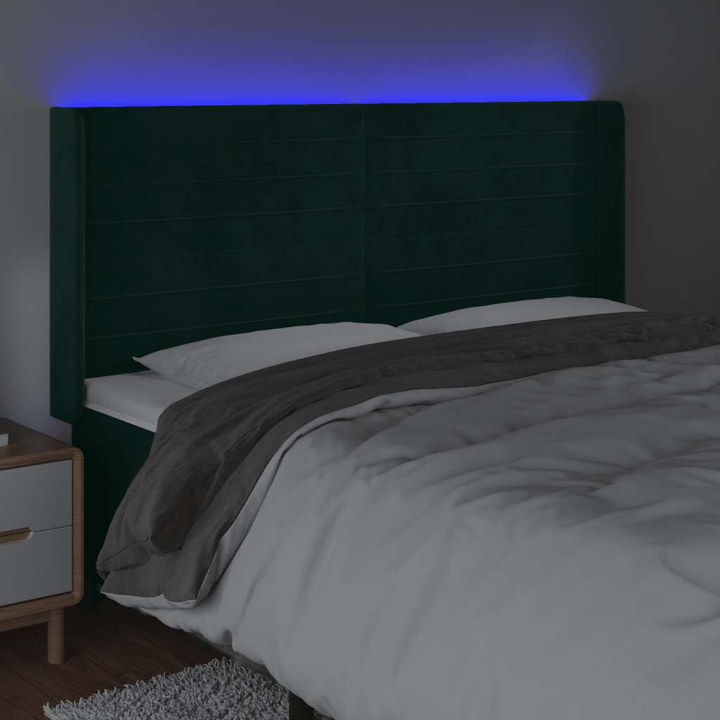 LED uzglavlje tamnozeleno 163x16x118/128 cm baršunasto