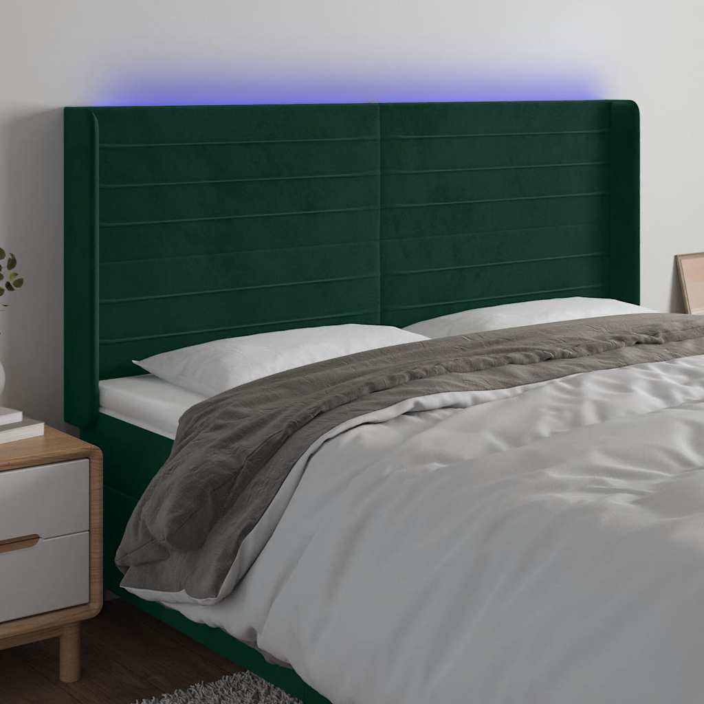 LED uzglavlje tamnozeleno 163x16x118/128 cm baršunasto
