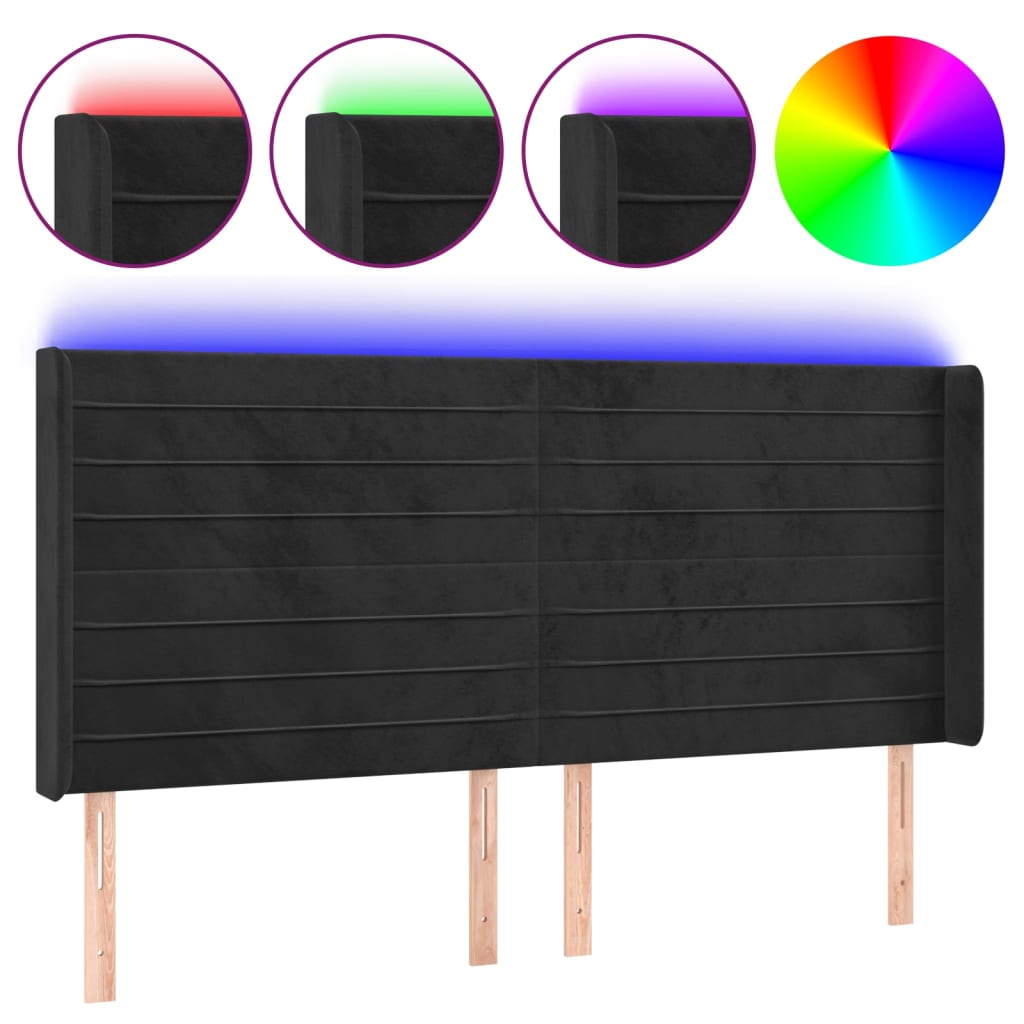 LED uzglavlje crno 183 x 16 x 118/128 cm baršunasto