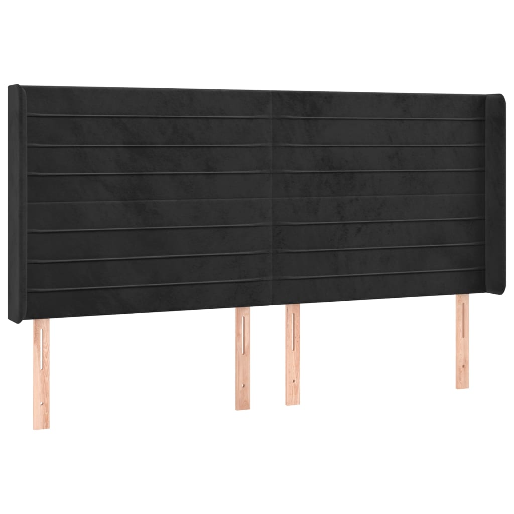 LED uzglavlje crno 203 x 16 x 118/128 cm baršunasto