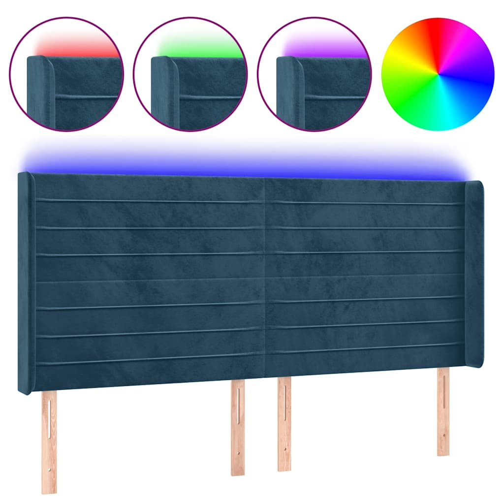 LED uzglavlje tamnoplavo 203 x 16 x 118/128 cm od tkanine