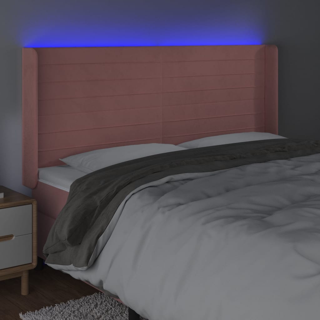 LED uzglavlje ružičasto 203x16x118/128 cm baršunasto