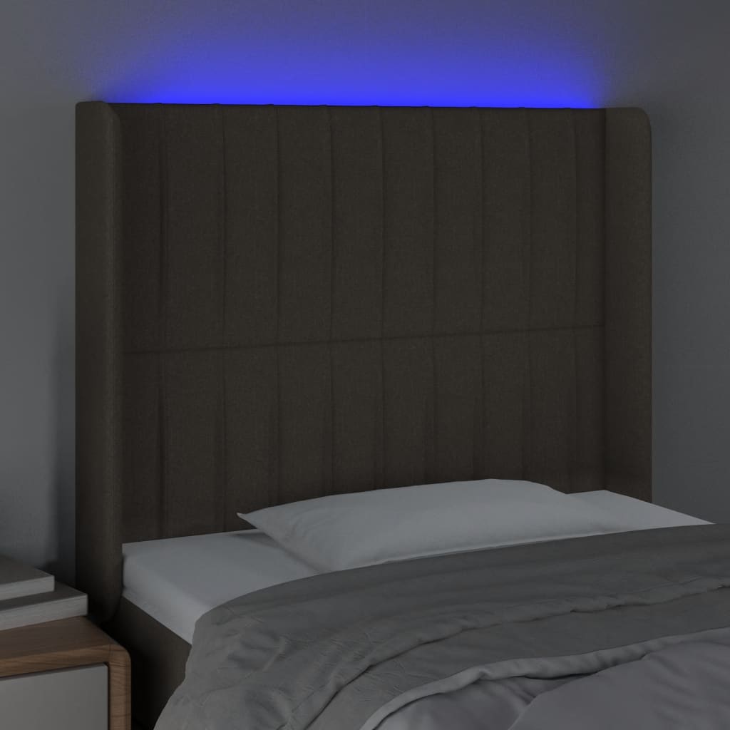 LED uzglavlje smeđesivo 103 x 16 x 118/128 cm od tkanine
