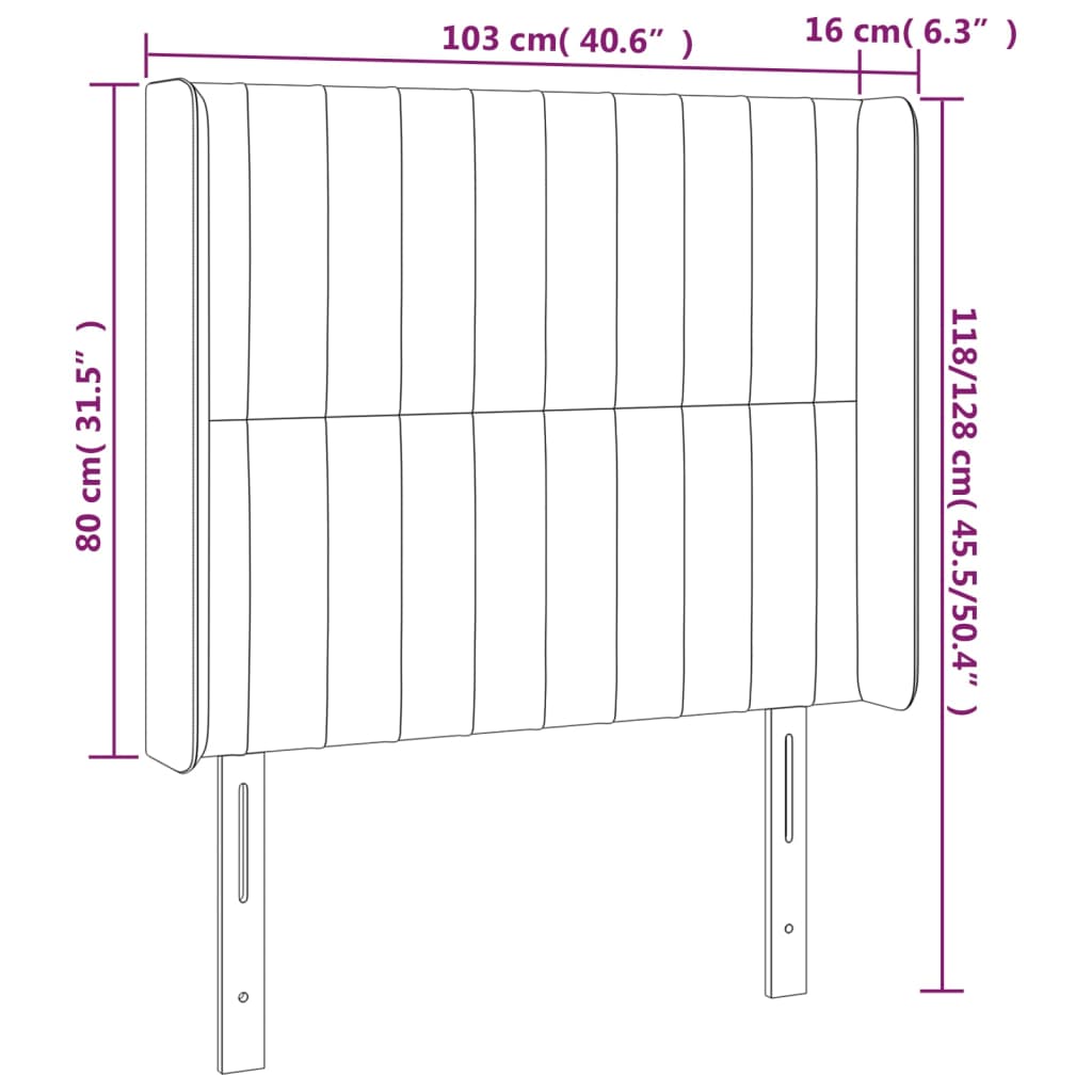 LED uzglavlje smeđesivo 103 x 16 x 118/128 cm od tkanine