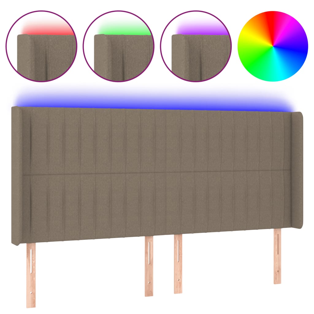 LED uzglavlje smeđesivo 163 x 16 x 118/128 cm od tkanine