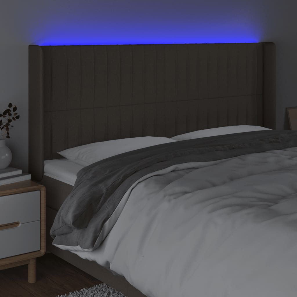LED uzglavlje smeđesivo 183 x 16 x 118/128 cm od tkanine