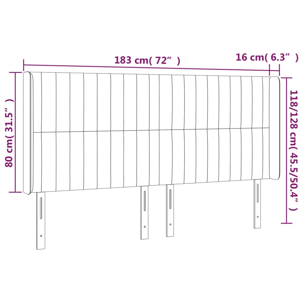 LED uzglavlje smeđesivo 183 x 16 x 118/128 cm od tkanine