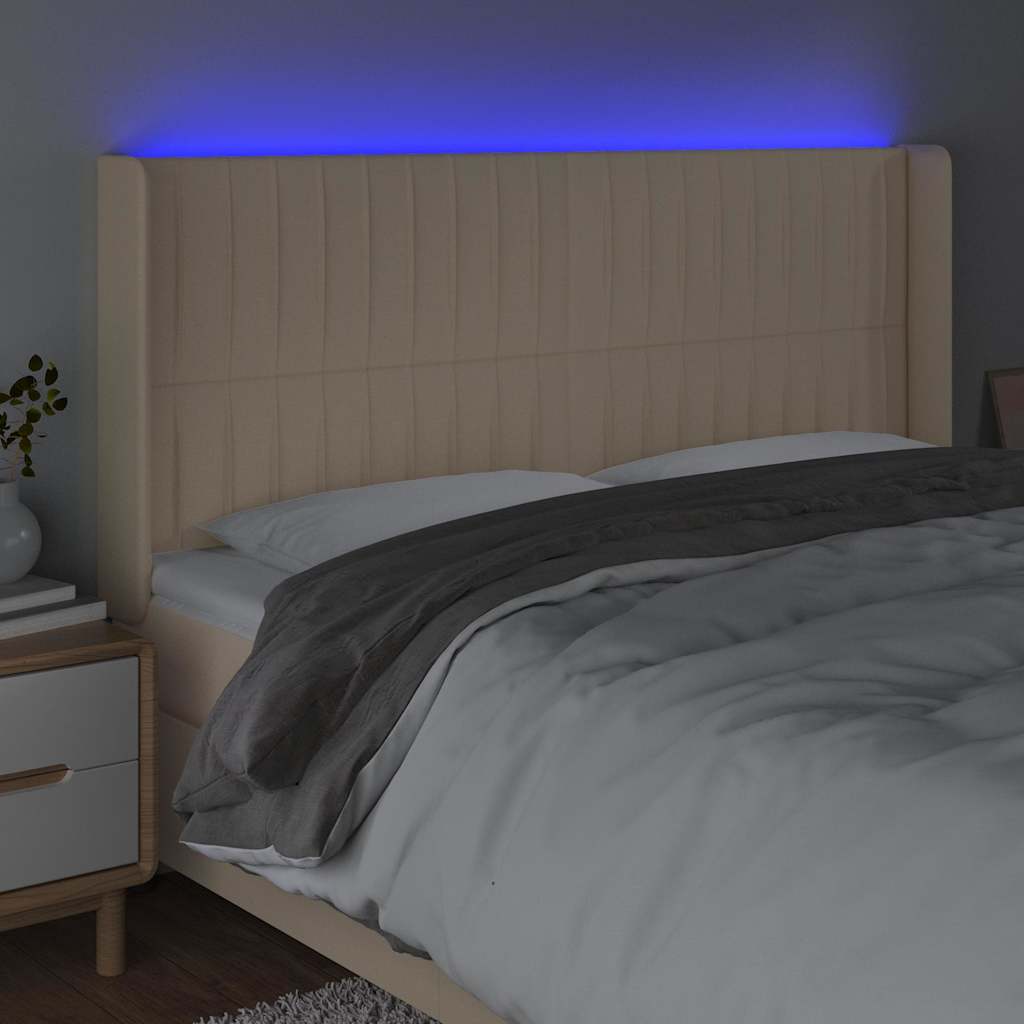 LED uzglavlje krem 183 x 16 x 118/128 cm od tkanine