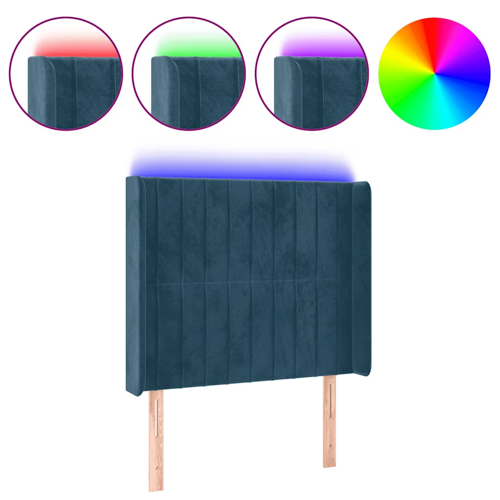 LED uzglavlje tamnoplavo 93x16x118/128 cm baršunasto