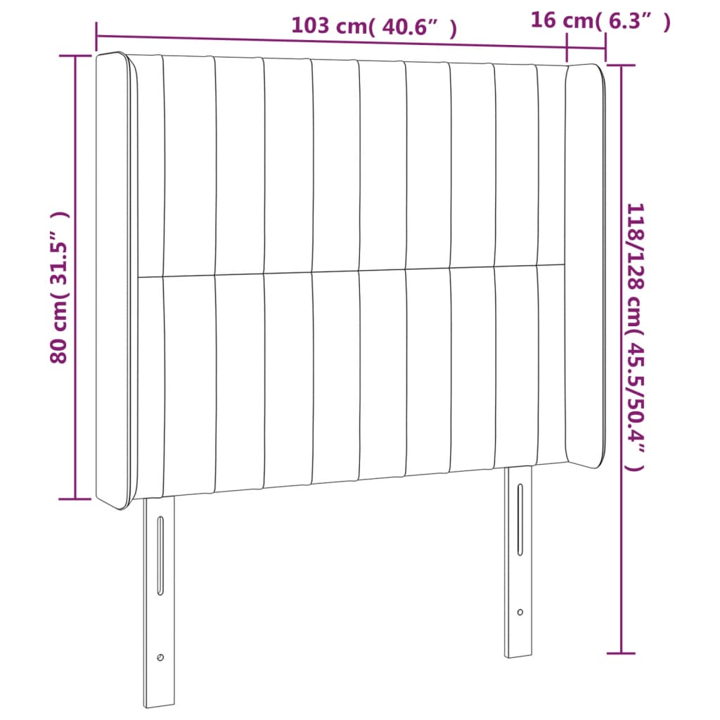 LED uzglavlje crno 103x16x118/128 cm baršunasto