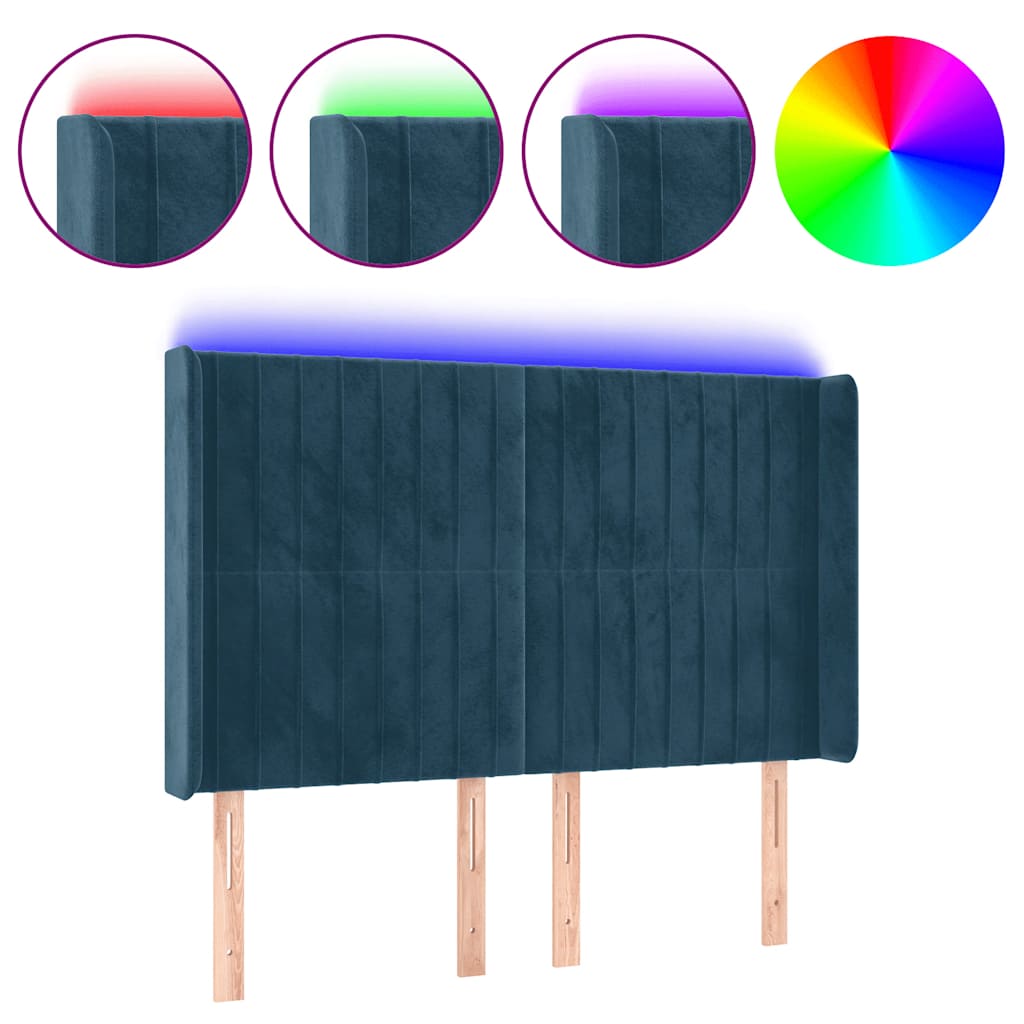 LED uzglavlje tamnoplavo 147x16x118/128 cm baršunasto