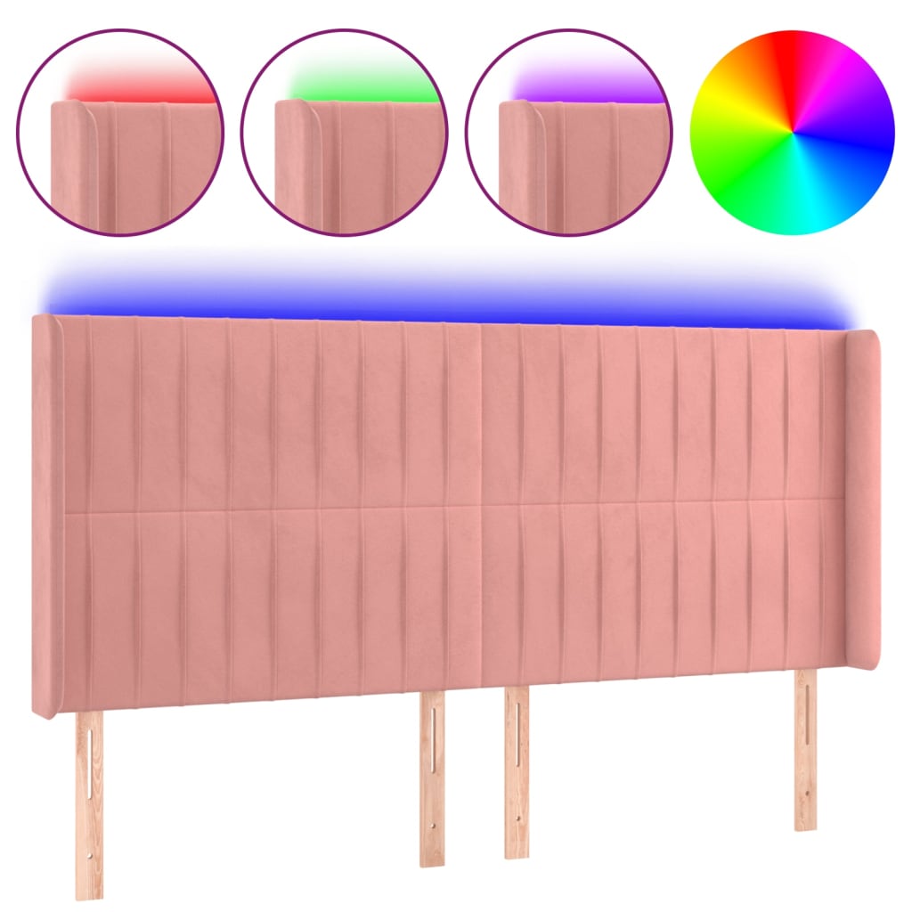 LED uzglavlje Ružičasta 163x16x118/128 cm baršunasto