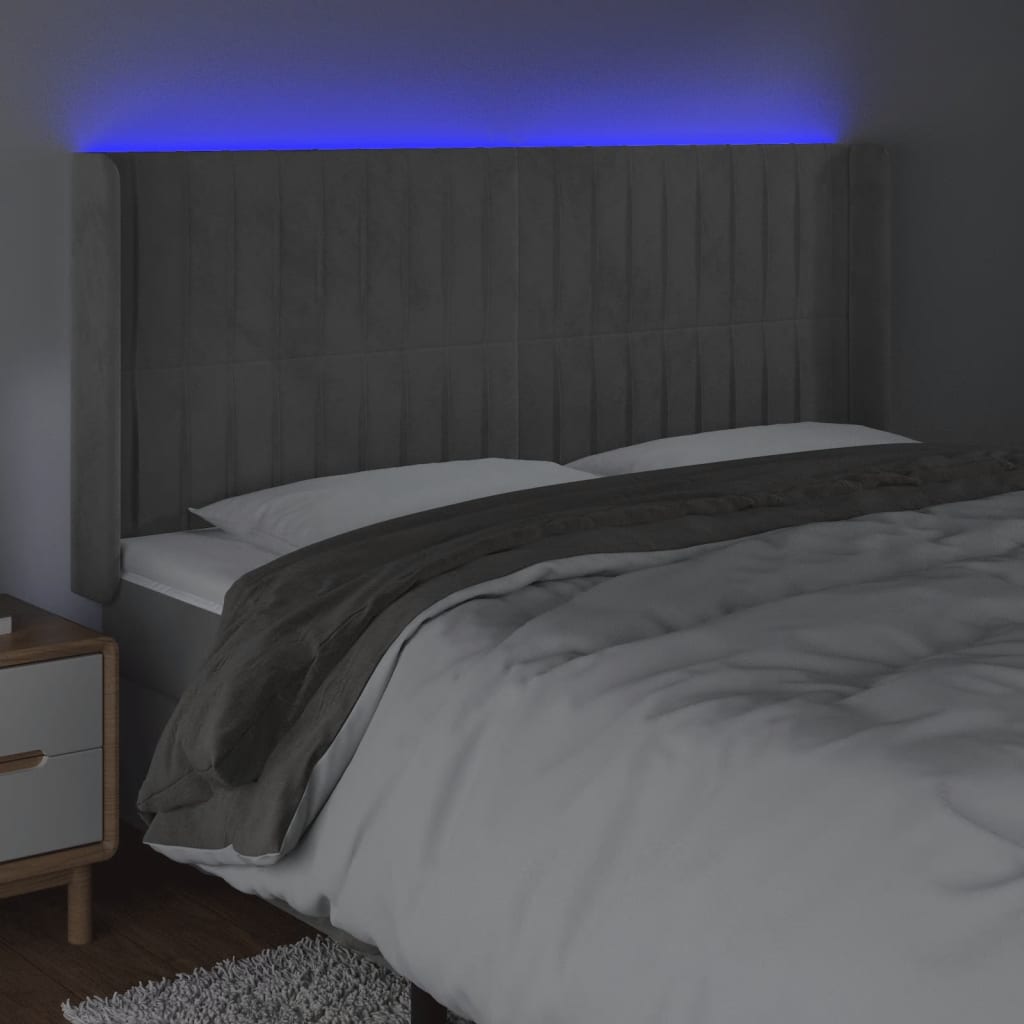LED uzglavlje svjetlosivo 183 x 16 x 118/128 cm baršunasto