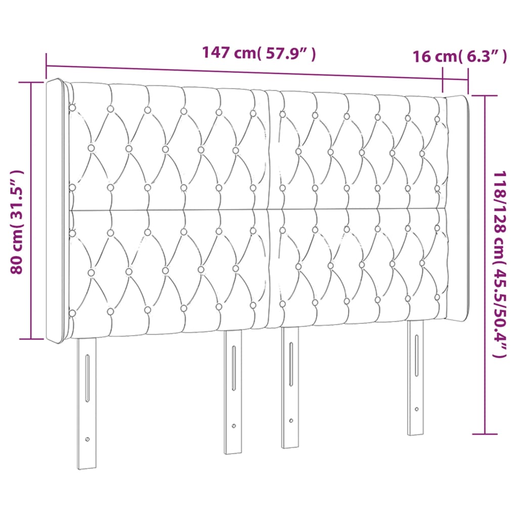 LED uzglavlje krem 147 x 16 x 118/128 cm od tkanine