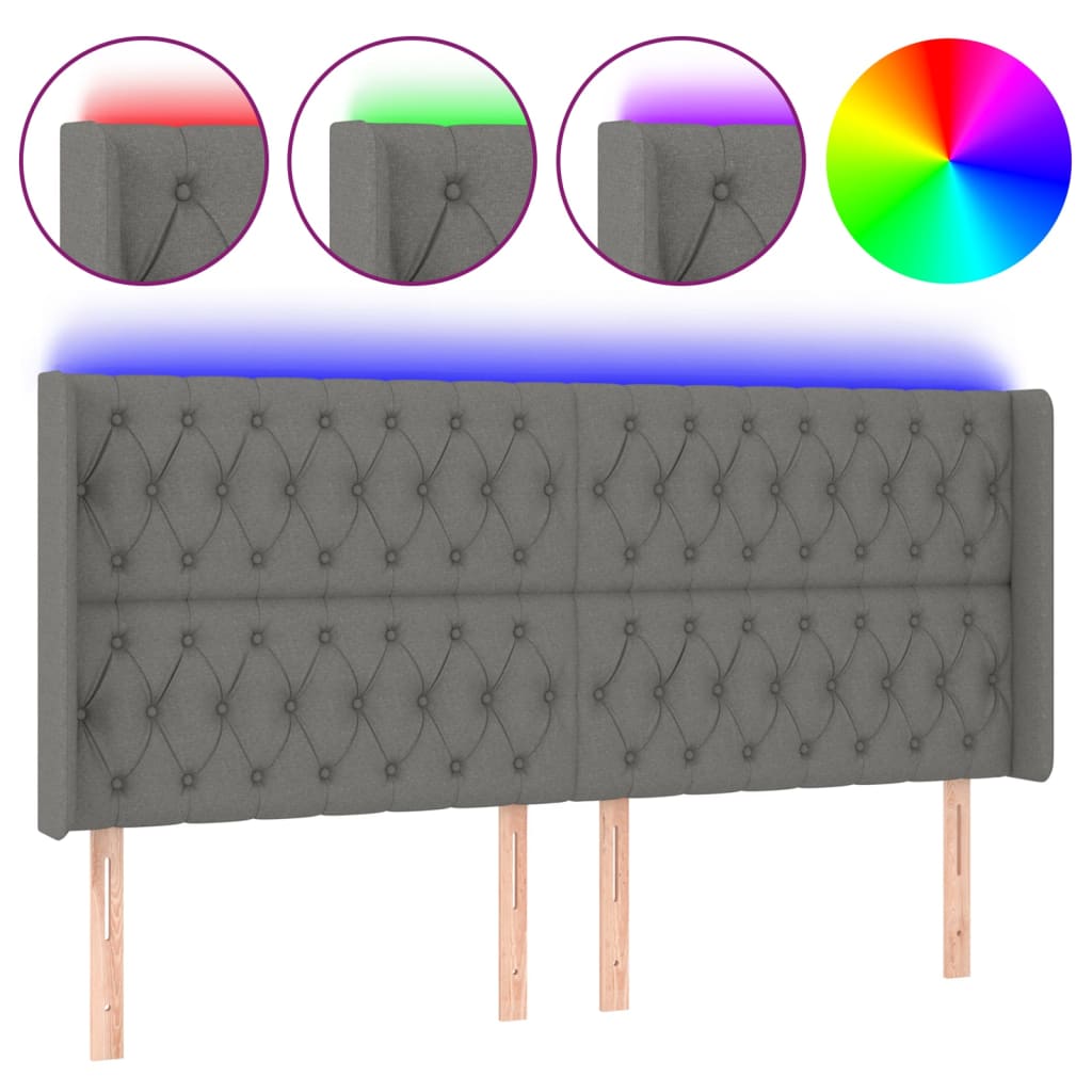 LED uzglavlje tamnosivo 183 x 16 x 118/128 cm od tkanine