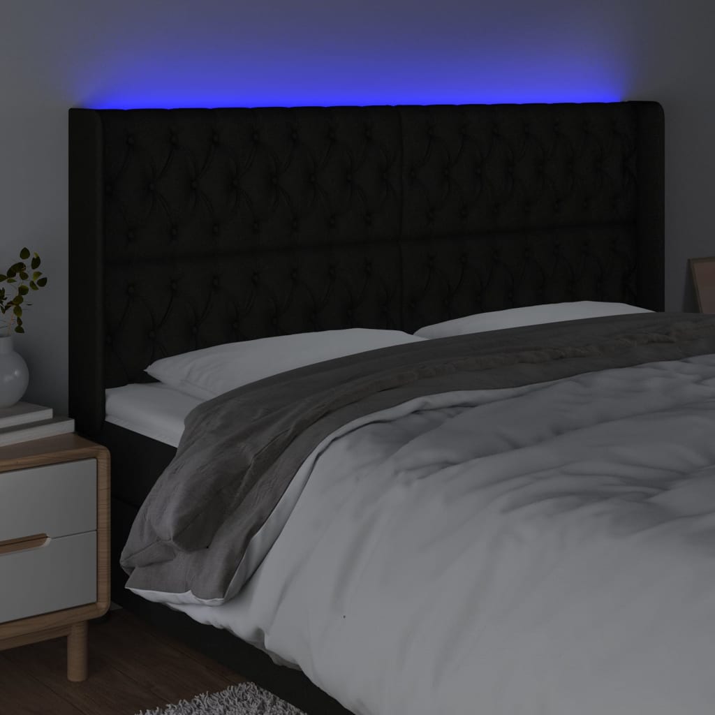 LED uzglavlje crno 183 x 16 x 118/128 cm od tkanine