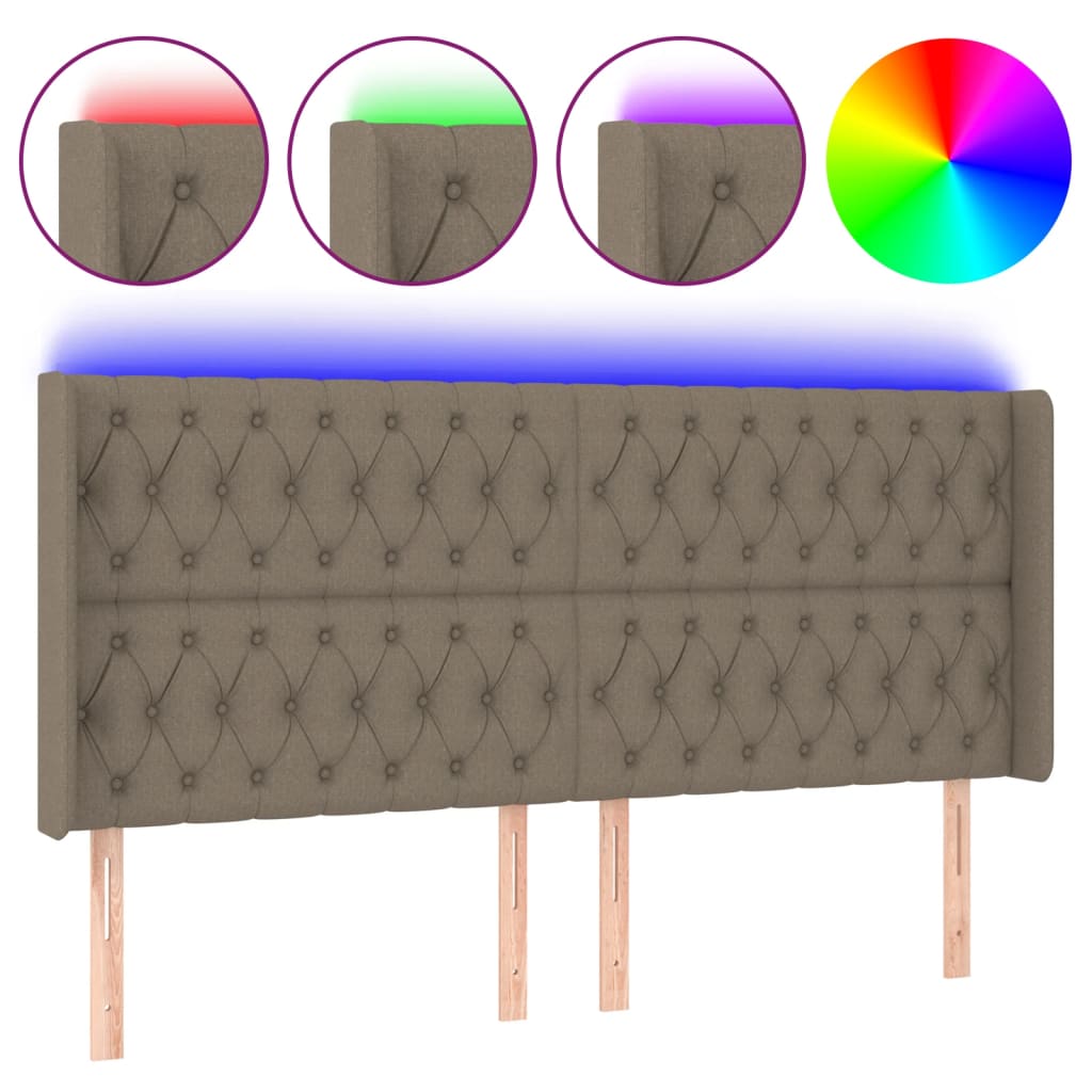 LED uzglavlje smeđesivo 183 x 16 x 118/128 cm od tkanine