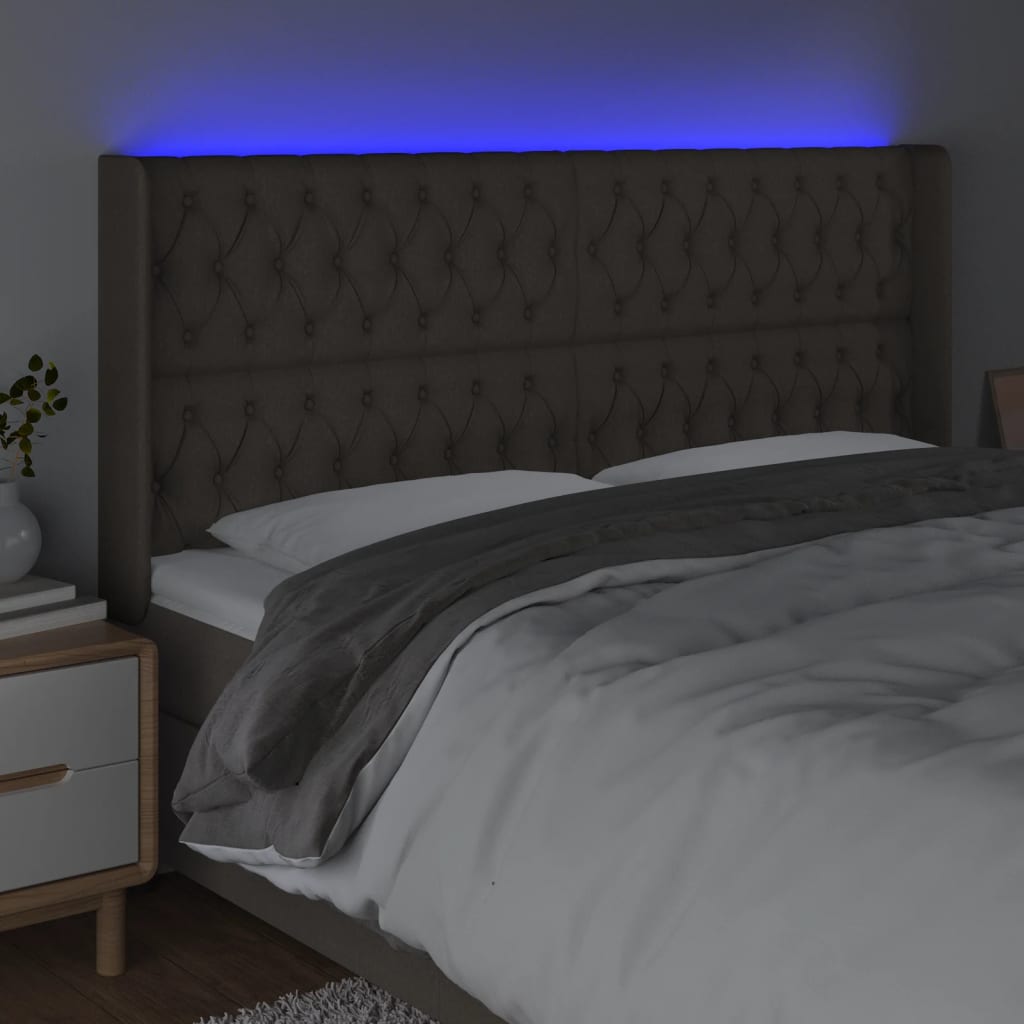 LED uzglavlje smeđesivo 183 x 16 x 118/128 cm od tkanine