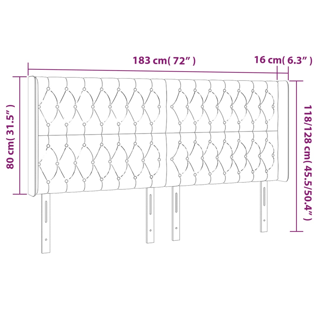LED uzglavlje smeđesivo 183 x 16 x 118/128 cm od tkanine