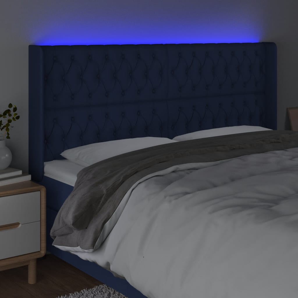 LED uzglavlje plavo 203 x 16 x 118/128 cm od tkanine