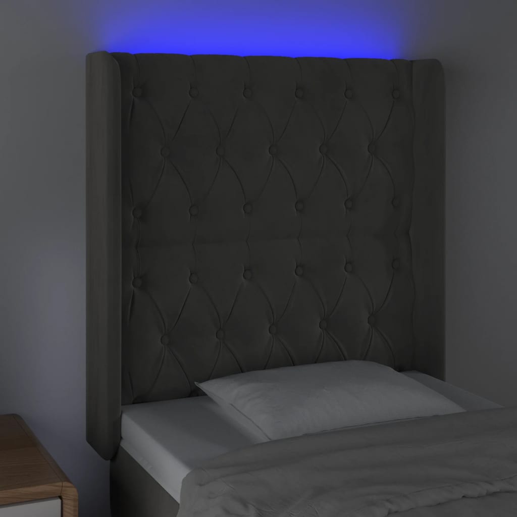 LED uzglavlje tamnosivo 83x16x118/128 cm baršunasto