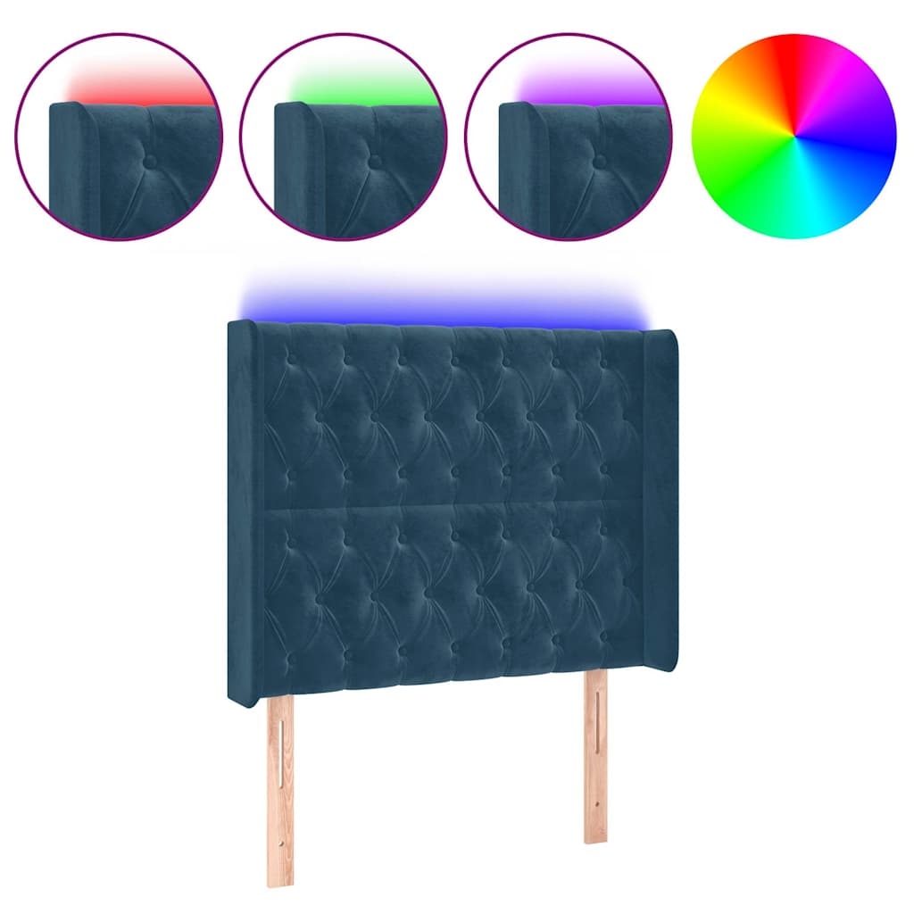 LED uzglavlje tamnoplavo 93x16x118/128 cm baršunasto
