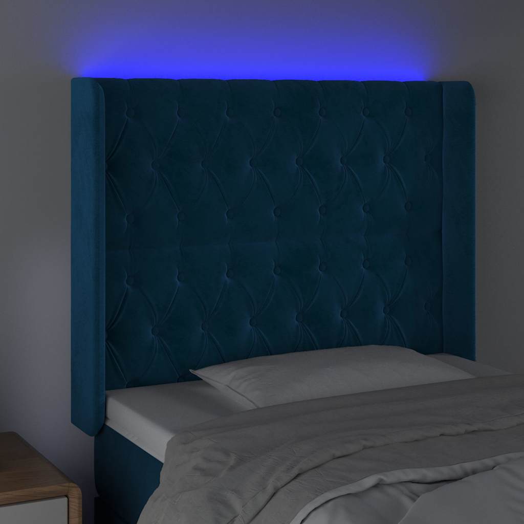 LED uzglavlje tamnoplavo 93x16x118/128 cm baršunasto