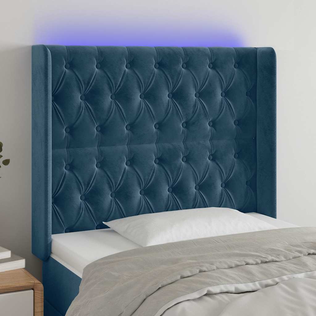 LED uzglavlje tamnoplavo 93x16x118/128 cm baršunasto