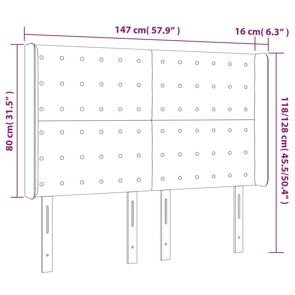 LED uzglavlje krem 147 x 16 x 118/128 cm od tkanine